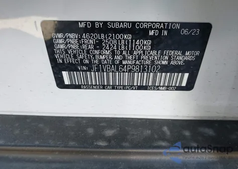 2023 Subaru Wrx Limited from USA, damaged, VIN JF1VBAL64P9813102